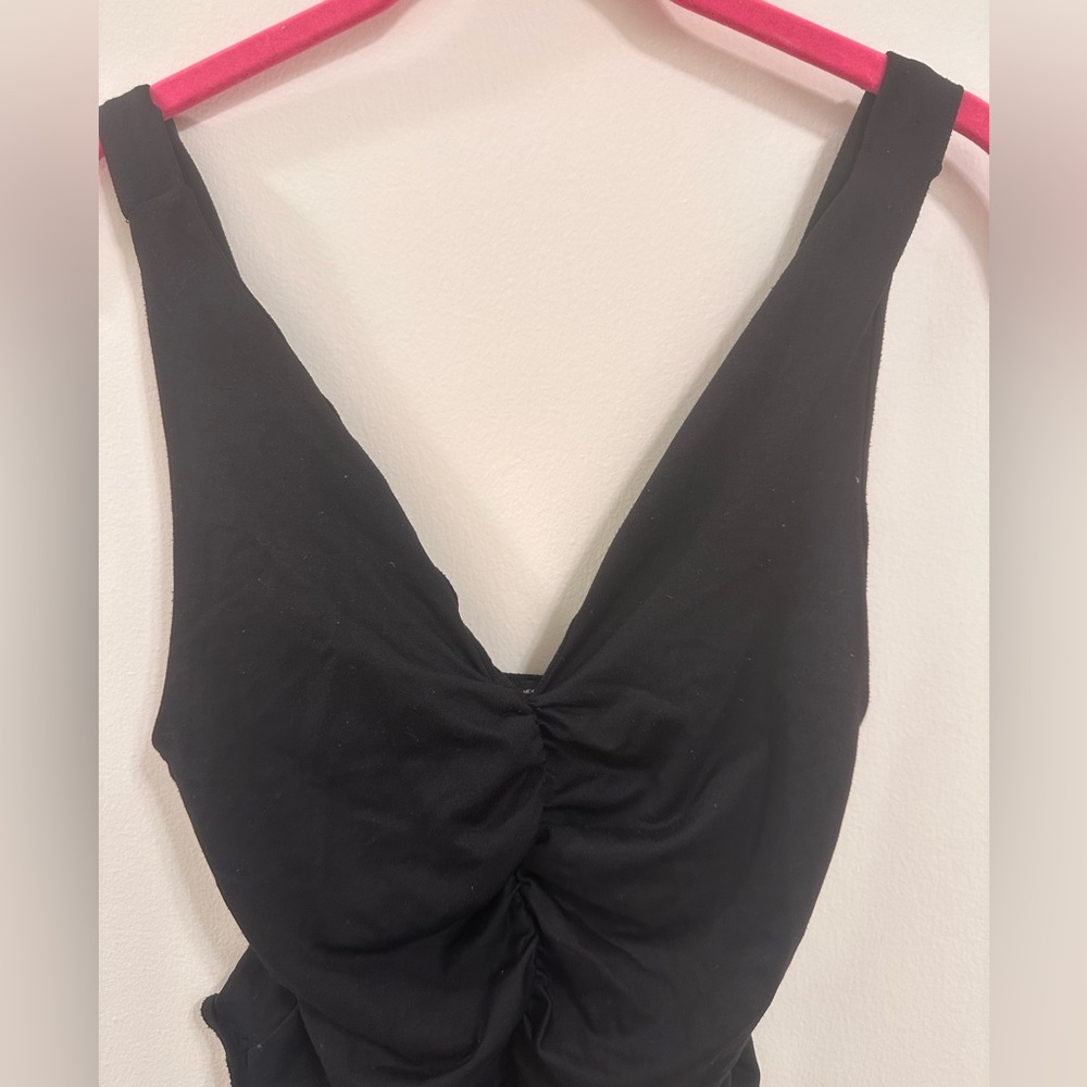 ZARA Black Ruched Deep V Bodysuit – Size L (Fits Like M / 6–8) - Picture 3 of 5